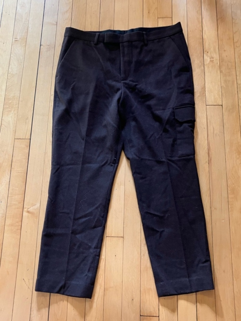 Express Menswear Dark Brown Recycled Wool Cargo Pocket Trousers 34x30